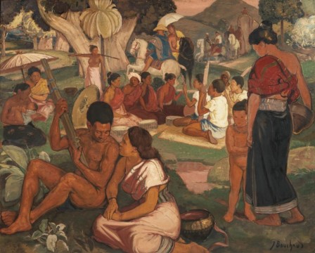 Jean Bouchaud a peint en 1943 cette "Cour d'amour au Laos" qu'il avait peut-être observée en 1925 (Musée des Années 30, Boulogne-Billancourt). Jean Bouchaud a peint en 1943 cette "Cour d'amour au Laos" qu'il avait peut-être observée en 1925 (Musée des Années 30, Boulogne-Billancourt).