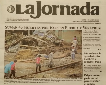 "Earl fait 45 morts..." Après mon premier tremblement de terre à Saint-Domingue, mon premier cyclone tropical à Veracruz... Août 2016